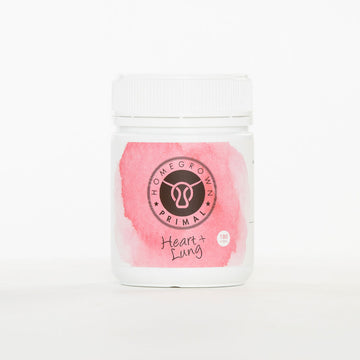 Heart and Lung grass-fed bovine blend capsules, New Zealand-sourced nutrient-rich food.