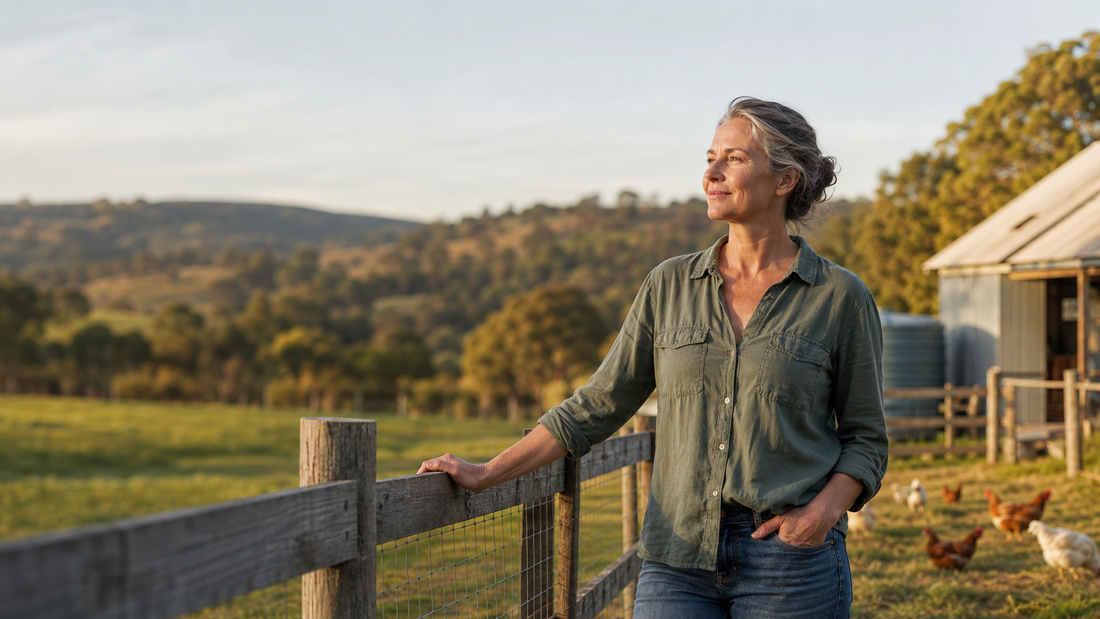 A middle aged woman contemplating diet and nutrition